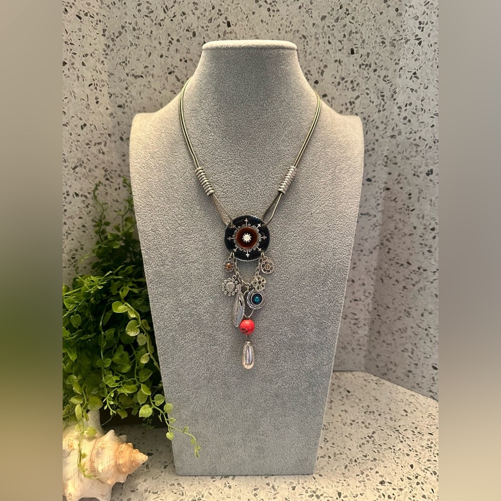 Enamel pendant charm necklace